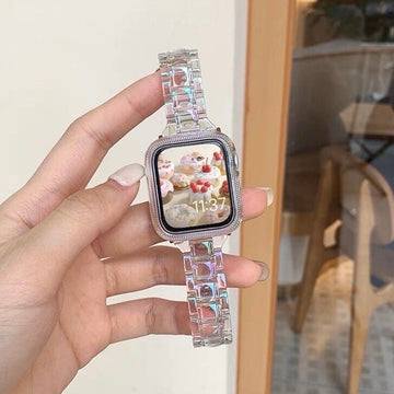 Cute Clear Holographic Apple Watch Band Series 1 2 3 4 5 6 7 8 9 Ultra Generation 38mm 40mm 41mm 42mm 44mm 45mm 49mm Chain Apple Watch Strap