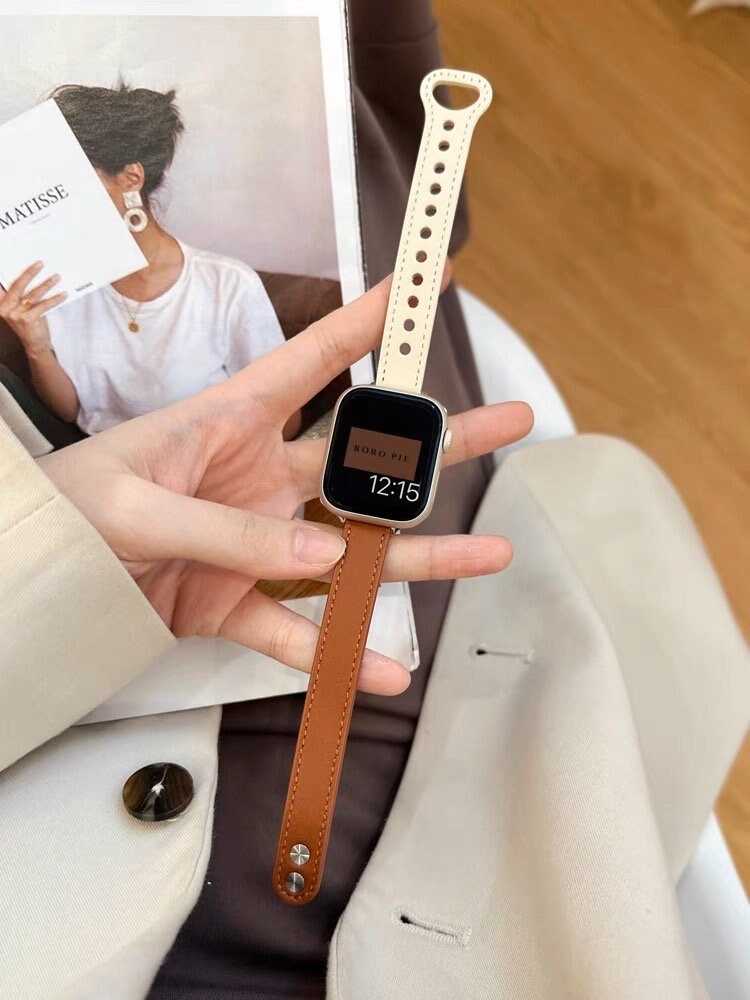 Minimalist Faux Leather iWatch Band Series 1 2 3 4 5 6 7 8 9 Ultra Generation 38mm 40mm 41mm 42mm 44mm 45mm 49mm Chain Apple Watch Strap