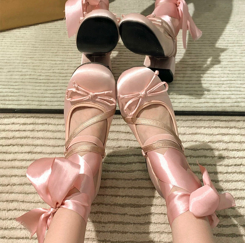 Women Retro Mary Jane Heels, Women Vintage Ballerina Shoes, Women Plain Toe Bow Decor Low Heels, Women Retro Pink Sliver Ballet Shoes