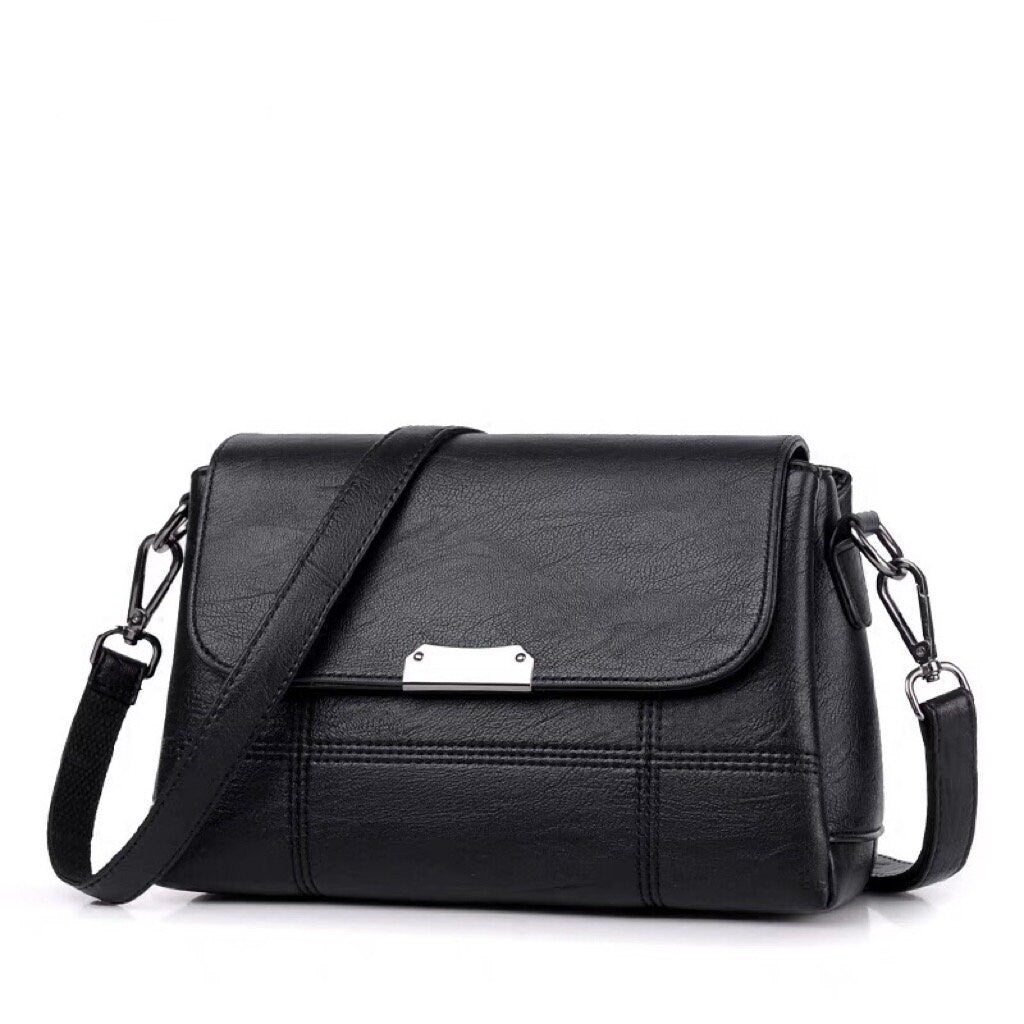Cute Black Plain Solid Color Simple Minimalist Luxury Vegan Leather Crossbody Bag for Women, Shoulder Bag, Messenger Bag