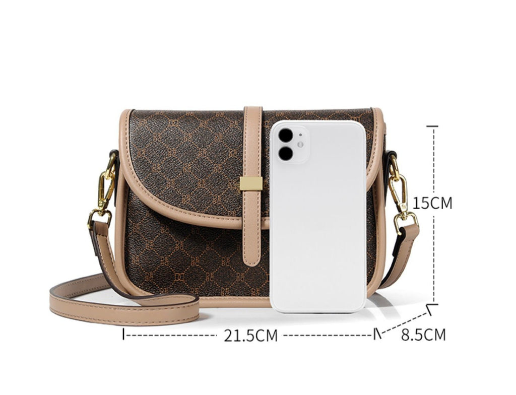 Cute Brown Simple Minimalist Geometric Pattern Rhombus Luxury Vegan Leather PVC Crossbody Bag for Women, Shoulder Bag, Messenger Bag