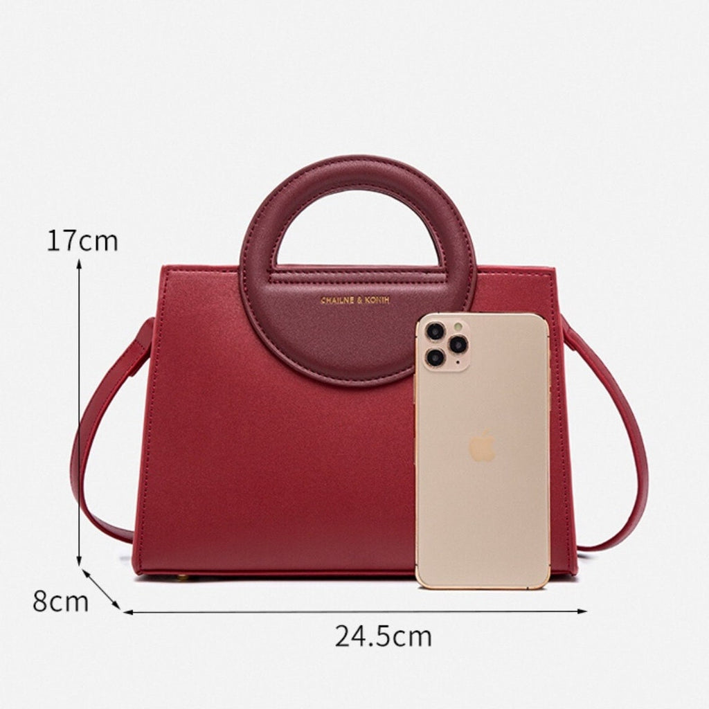 Cute Red Minimalist Geometric Shaped Car Suture Luxury Genuine Leather Round Handheld Handle Handbag for Women, Shoulder Bag, Crossbody Bag