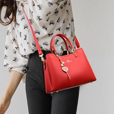 Cute Red Minimalist Simple Solid Color Luxury Cowhide Leather Genuine Leather Handheld Handbag for Women, Shoulder Bag, Crossbody Bag