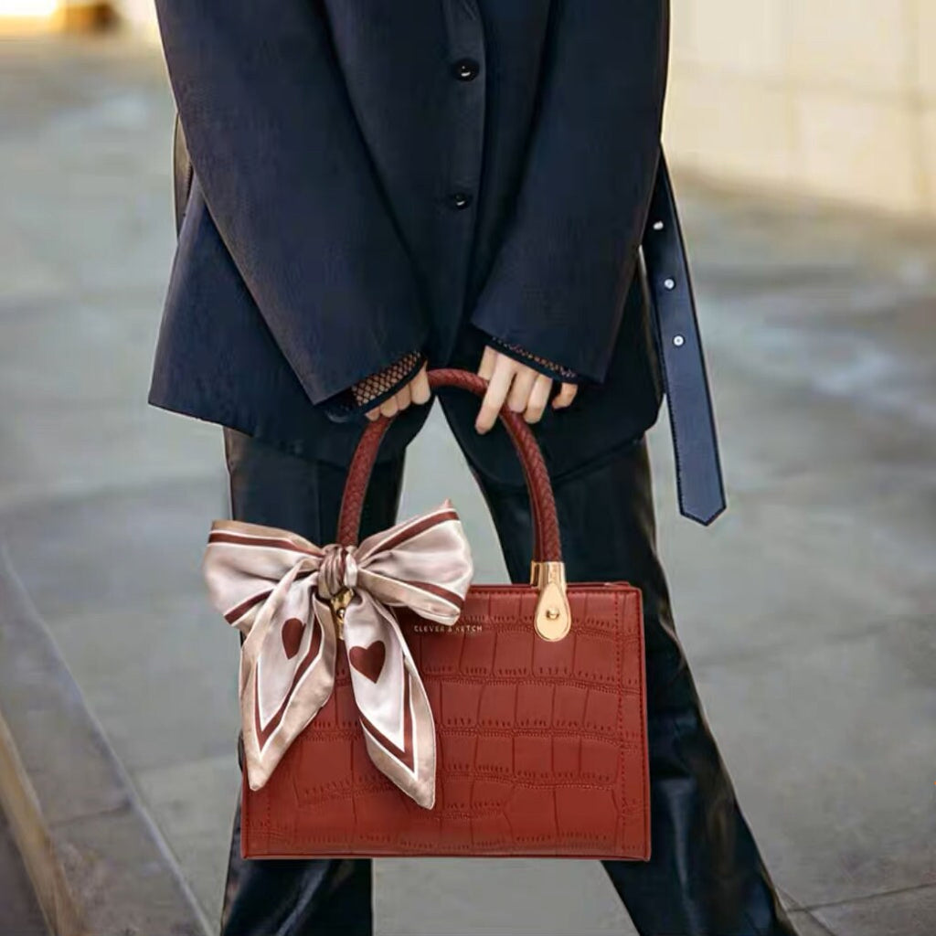 Cute Red, Black & Blue Minimalist Luxury Alligator Skin Cowhide Leather Small Top Handle Handbag for Women, Shoulder Bag, Crossbody Bag