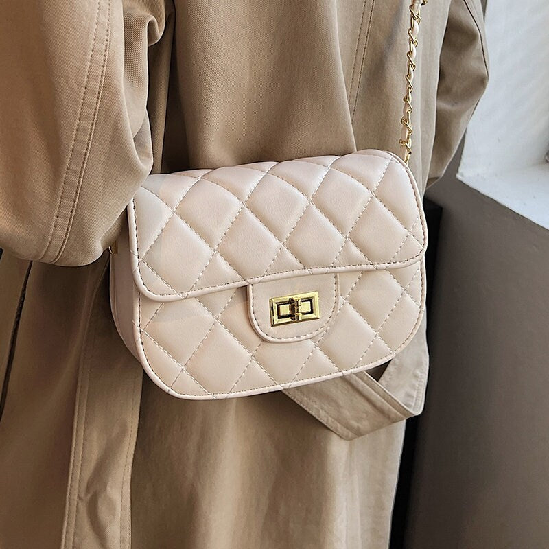 Minimalist Rhombus Leather Bag, Classic Vegan Leaather Bag, Women Retro Shoulder Bag, Small Square Chain Strap Bag, Cute Evening Baguette