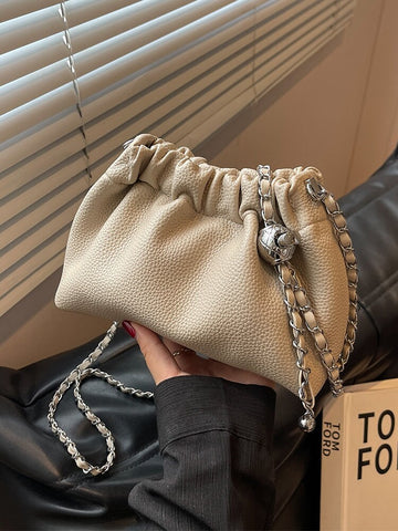 Minimalist Chain Strap Crossbody Pouch Bag, Cute Mini Leather Purse, Small Canvas Bag for Women, Drawstring Bag, Vegan Leather Bag