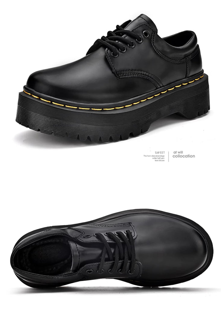 Stylish Black Genuine Leather Shoes, Oxford Shoes for Women, Cute Platform Shoes, Tie Lace Up Front Creepers, Solid Round Toe Leather Shoes