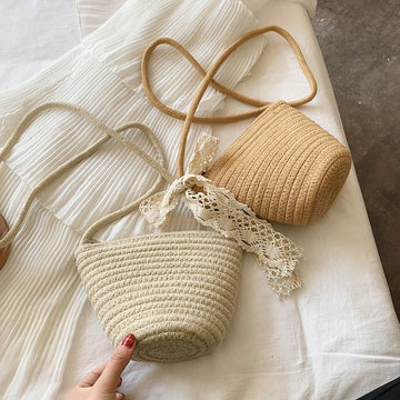 Minimalist Straw Bag, Crossbody Straw Bag, Small Tote Bag, Cute Market Canvas Bag for Women, Beach Summer Handwoven Travel Bag, Basket Bag