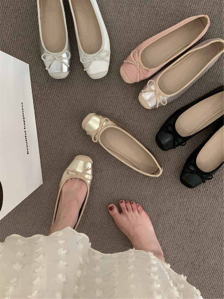 Women Minimalist Mary Jane Flats, Ballerina Retro Flats Shoes, Plain Toe Flats for Women, Ballet Point Toe Pink Beige Silver Black Shoes