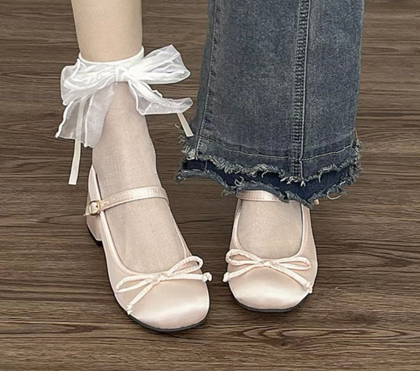 Women Retro Mary Jane Heels, Women Vintage Ballerina Shoes, Women Plain Toe High Heels, Women Retro Pink Sliver Ballet Shoes