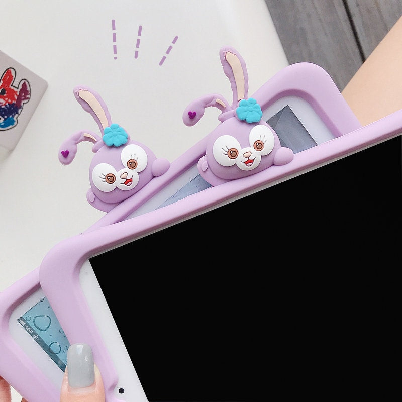 Cute Purple Bunny Design Built in Stand + Shiulder Strap Shockproof iPad Case for iPad 2017 2018 2019 2020 2021 2022 Pro Mini Air 1 2 3 4 5