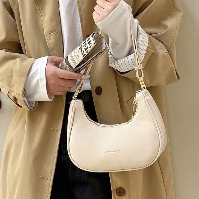 Silver Minimalist Vegan Leather Handbag, Slick Shoulder Bag, Underarm Handbag for Women, Gift for her