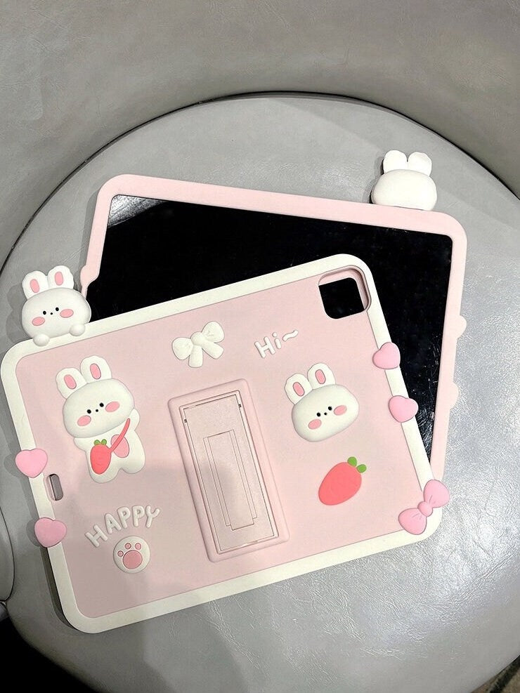 Cute Pink Bunny Carrot Design with Built in Stand Protective Shockproof iPad Case for iPad 2017 2018 2019 2020 2021 2022 Pro Air 1 2 3 4 5