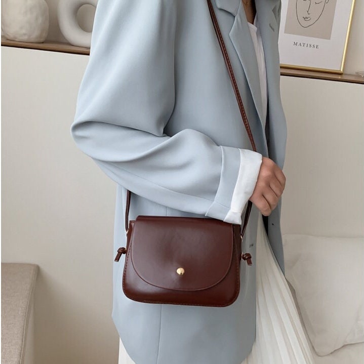 Minimalist Leather Crossbody Bag, Cute Vegan Leather Bag, Small Shoulder Bag, Retro Square Messenger Bag, Handbag for Women