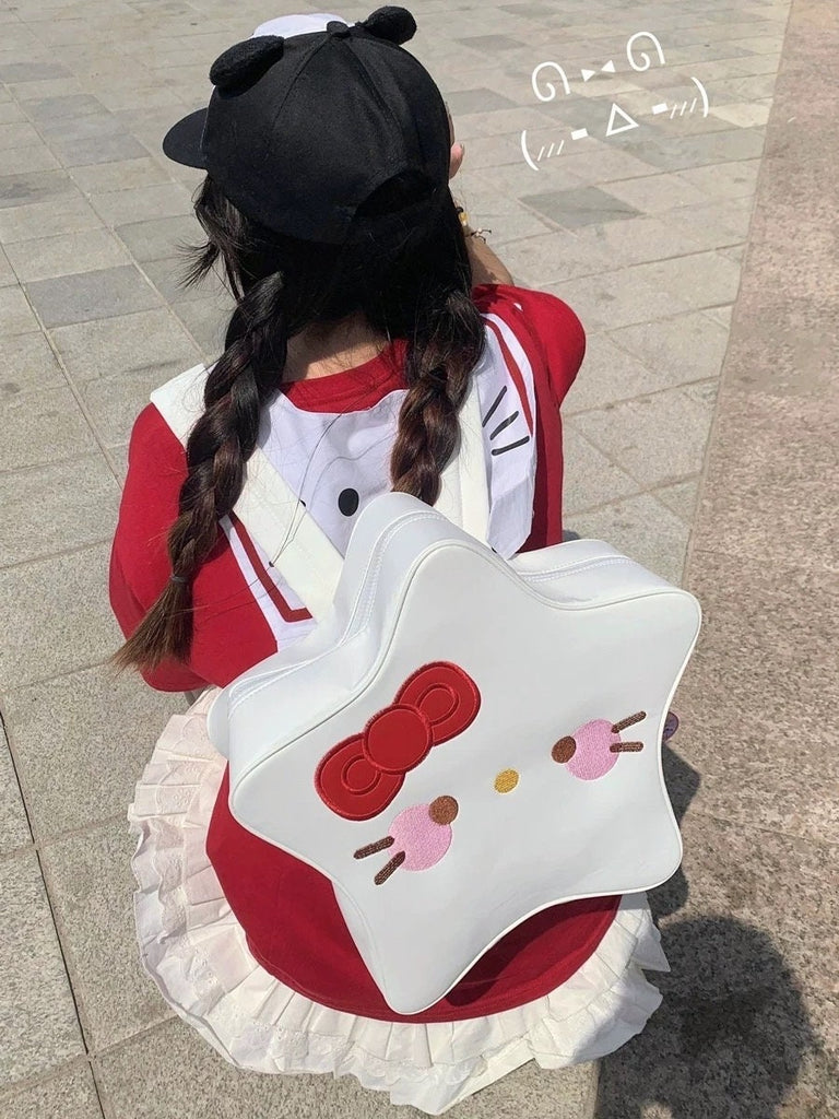 Cute KITTY White Backpack, Star Shaped Design Leather Backpack for Women, Sanrio Kitty Kawaii Bag for Girls, Oversized Backpack