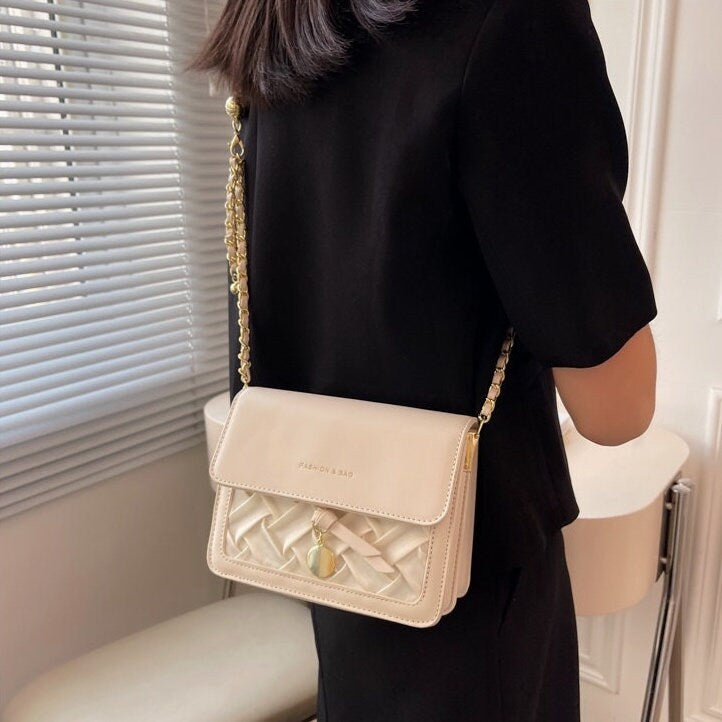 Minimalist Vegan Leather Crossbody Bag, Design Luxury Shoulder Handbag, Elegant Evening Clutch Bag for Women, Retro Square Messenger Bag