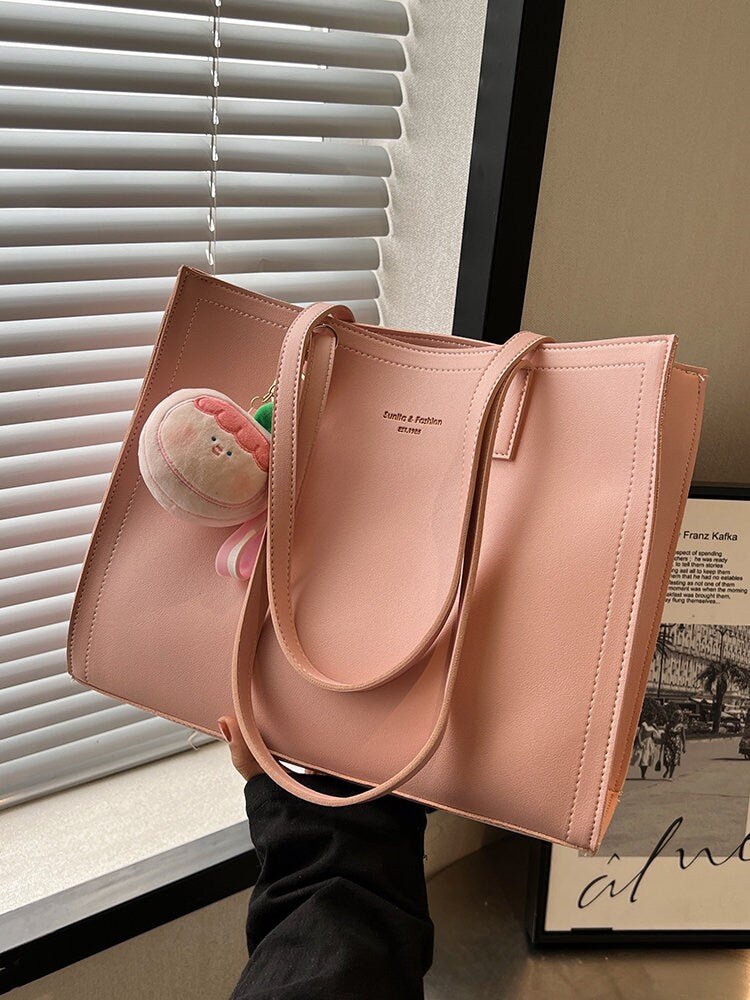 Minimalist Tote Bag, Large Capacity Shoulder Bag, Soft Leather Canvas Top Handle Bag, Grocery Bag, School Bag, Cute Carryall Bag for Women