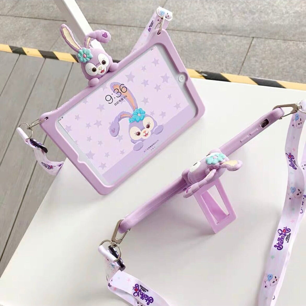 Cute Purple Bunny Design Built in Stand + Shiulder Strap Shockproof iPad Case for iPad 2017 2018 2019 2020 2021 2022 Pro Mini Air 1 2 3 4 5