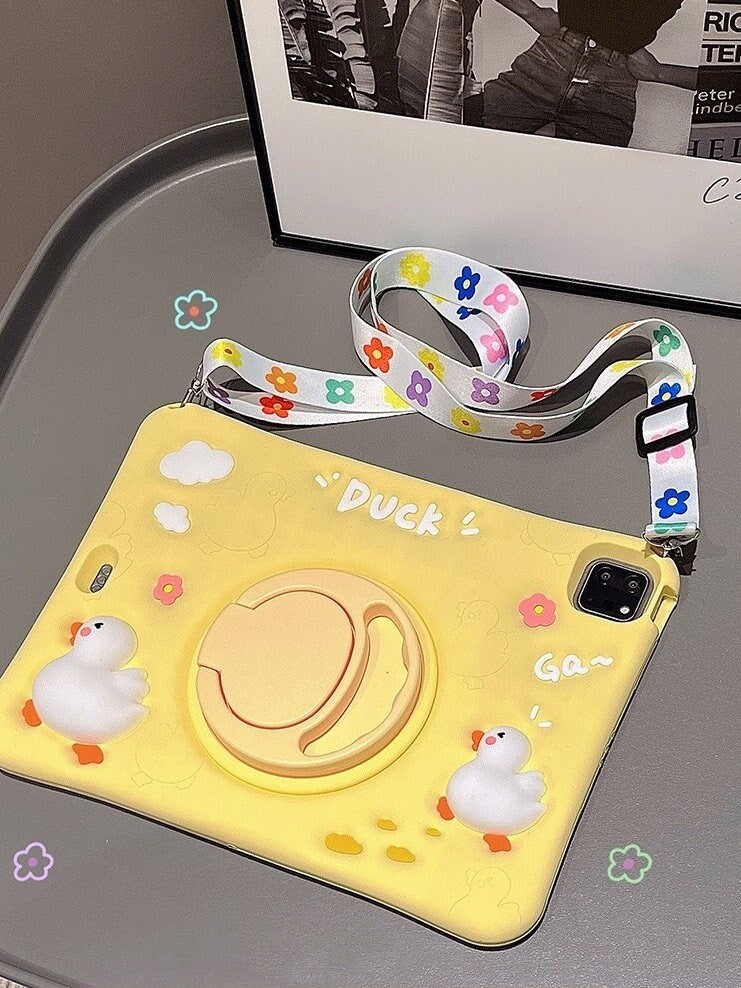 Cute 3D Yellow & White Duckling Design + Built in Stand + Shoulder Strap iPad Case for iPad 2017 2018 2019 2020 2021 2022 Pro Air 1 2 3 4 5