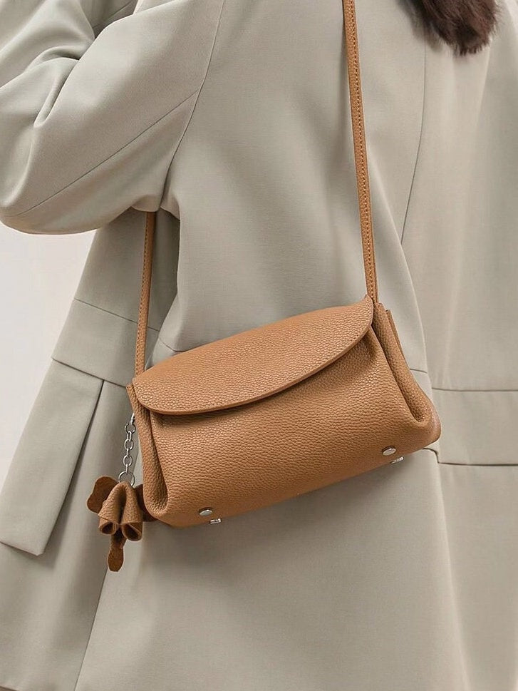 Minimalist Genuine Leather Crossbody Bag, Cow Leather Bag, Cute Box Purse, Small Wallet Phone Bag for Women, Retro Canvas Bag + Cute Clip