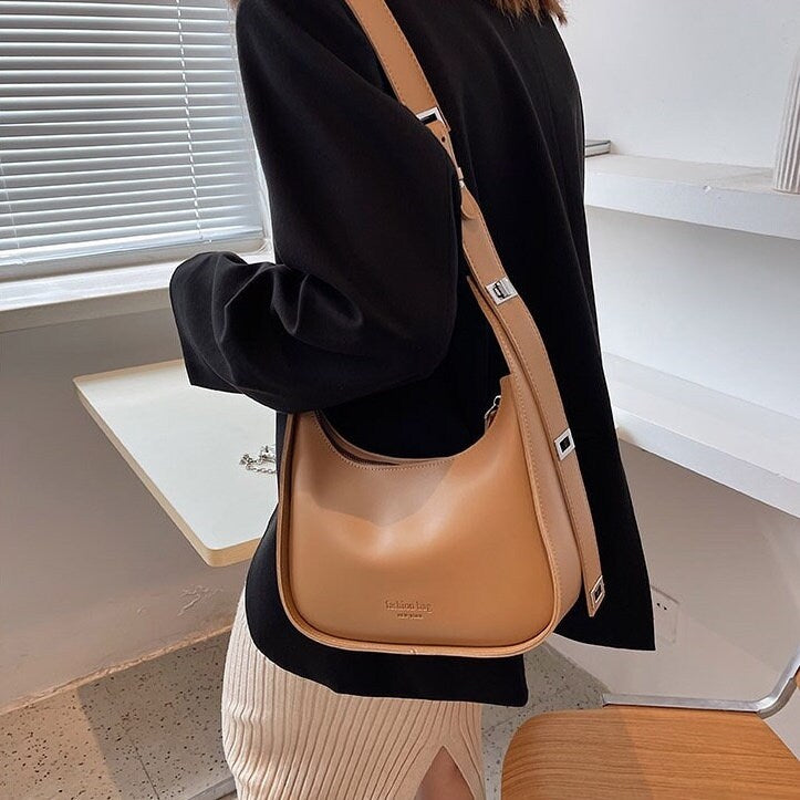 Minimalist Hobo Bag, Black Leather Crossbody Bag for Women, Vegan Leather Casual Shoulder Bag for Women, Classic Retro Zipper Handbag