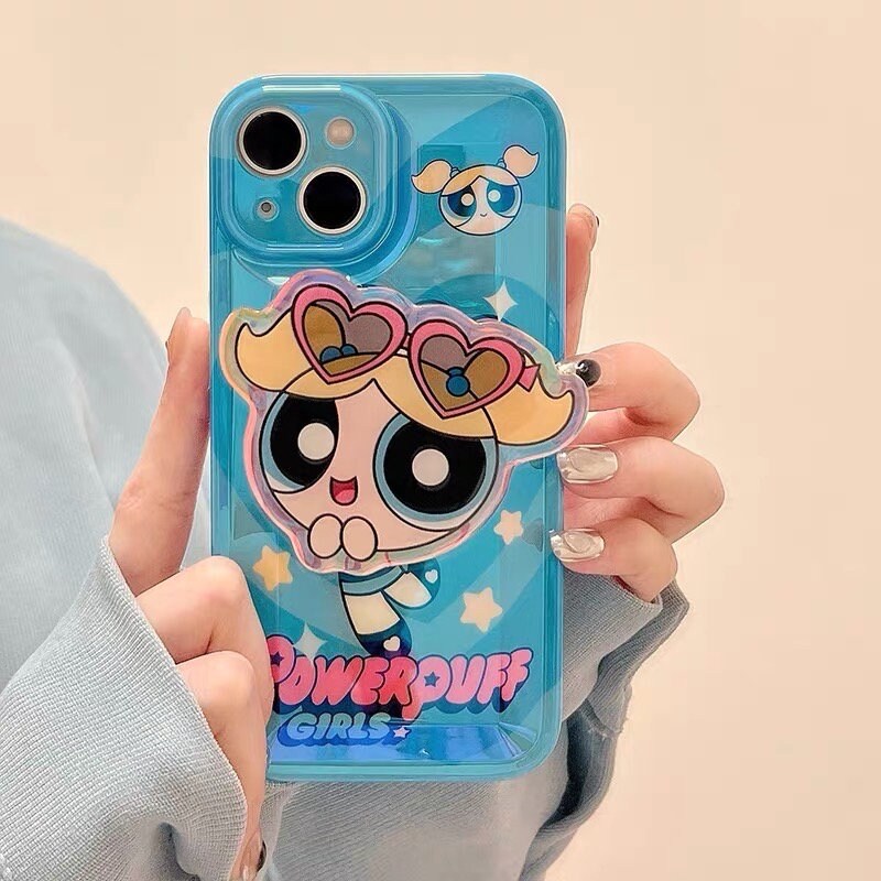 Cute Glossy Powerpuff Girls Blossom Bubbles & Buttercup Cartoon Design Protective Shockproof iPhone Case for iPhone 11 12 13 14 15 Pro Max
