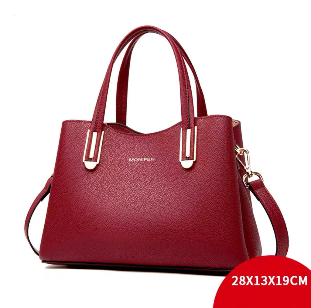 Minimalist Red Genuine Leather Bag, Sleek Elegant Handheld Handbag, Cute Leather Tote Zipper Bag for Women, Luxury Cowhide Crossbody Bag