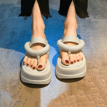 Women’s Split Toe Platform Slippers, Thick Sole Round Head Sandals, Open Toe Chunky Sole Slides, Thick Strap Band Flip Flop Creepers