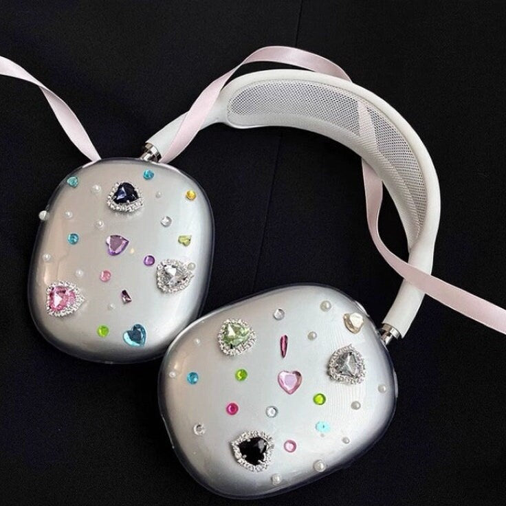 Cute Clear Bling Glam Gem Diamond Rhinestone Studs Shimmer Decoden Design Protective Cover for AirPod Max Case, AirPods Max Accessories