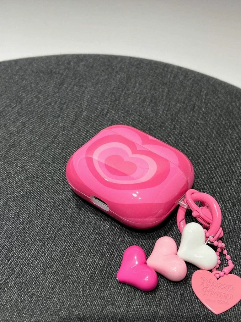 Cute Pink Glossy Heart Tunnel Design Protective Cover AirPods Case + Heart Toy Carabiner for AirPods 1 2 3 Pro 2 Generation Shockproof Case