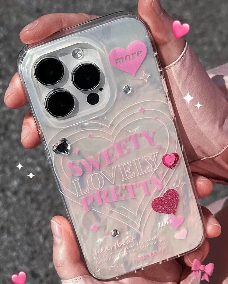 Cute White Pearlescent Holographic with Words of Inspiration Sweety Pretty Design Protective Phone Case for iPhone 11 12 13 14 15 Pro Max