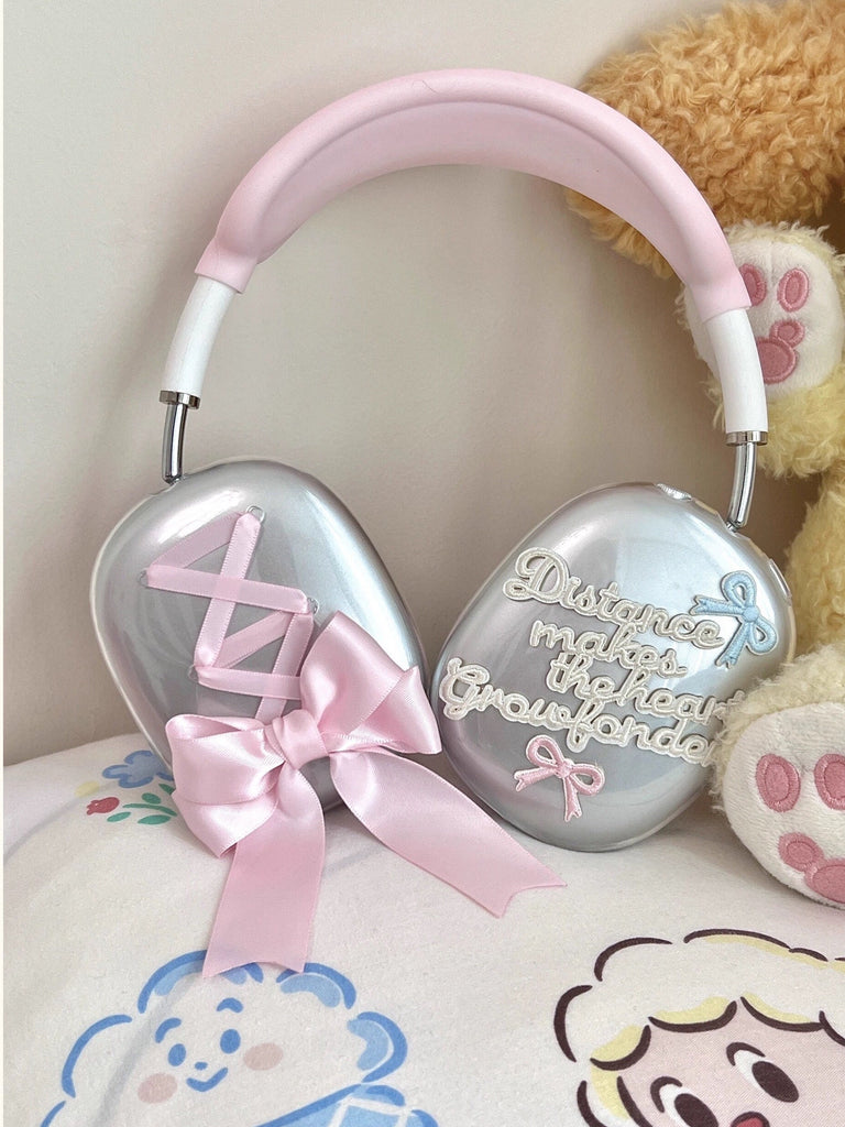Cute Clear Pink Kawaii Lace Up Ribbon Words of Inspiration Coquette Design Protective Cover for AirPod Max Case, AirPods Max Accessories