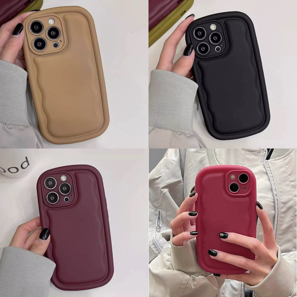 Cute Solid Color Minimalist Thick Bulky 3D Wave Design Protective Shockproof Anti-Fall iPhone Case for iPhone 11 12 13 14 15 Plus Pro Max