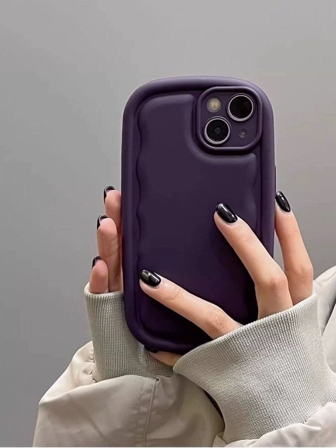 Cute Solid Color Minimalist Thick Bulky 3D Wave Design Protective Shockproof Anti-Fall iPhone Case for iPhone 11 12 13 14 15 Plus Pro Max