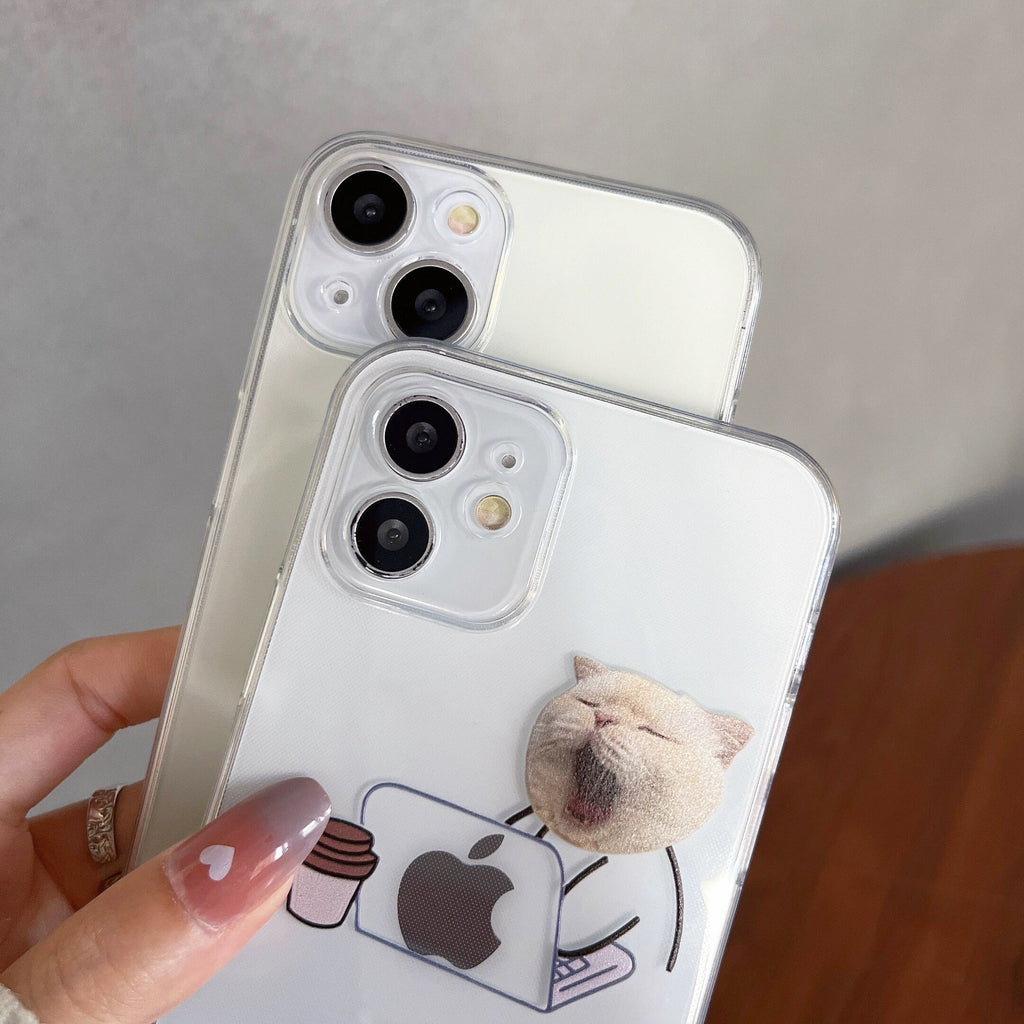 Cute Minimalist Clear Funny Face Pet Dog & Pet Cat Design Protective Shockproof Phone Case for iPhone X XS XR 6 7 8 11 12 13 14 15 Pro Max