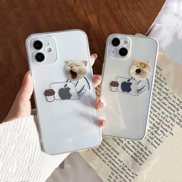 Cute Minimalist Clear Funny Face Pet Dog & Pet Cat Design Protective Shockproof Phone Case for iPhone X XS XR 6 7 8 11 12 13 14 15 Pro Max