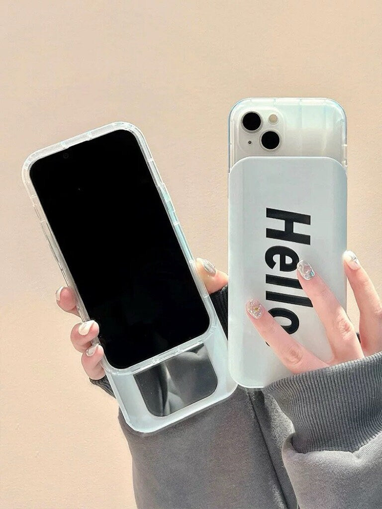 Cute Clear Thick Case + White Slide Cover Mirror Word Print Design Protective Shockproof iPhone Case for iPhone 11 12 13 14 15 Plus Pro Max