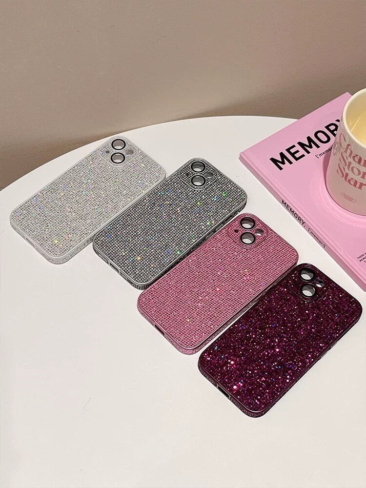 Cute Solid Bling Glam Shimmer Shiny Sequin Glitter Design Protective Shockproof iPhone Case for iPhone 11 12 13 14 15 Plus Pro Max