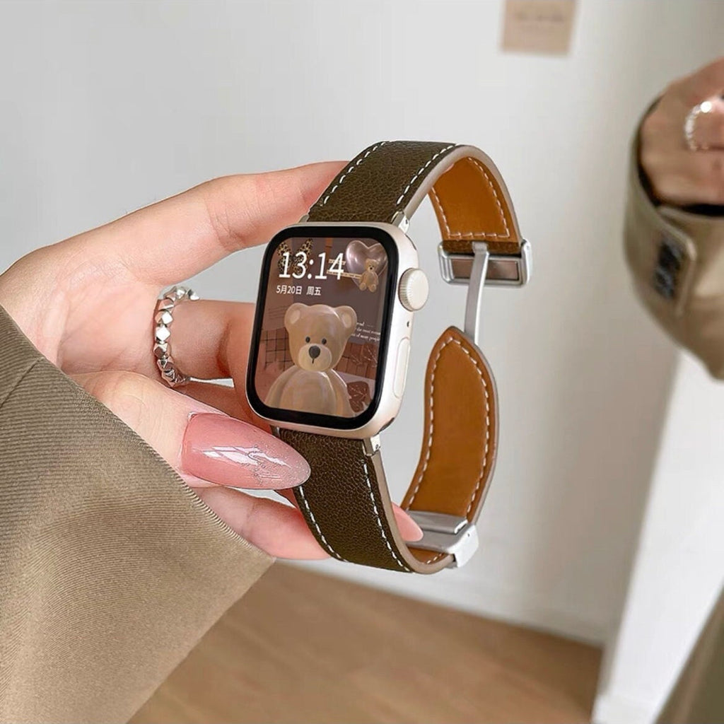 Cute Minimalist Leather Strap Watch Band Series 1 2 3 4 5 6 7 8 9 Ultra Generation 38mm 40mm 41mm 42mm 44mm 45mm 49mm Apple iWatch Case