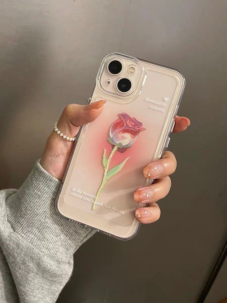 Cute Clear Holographic Hearts Gradient Rose Print Design Protective Shockproof Anti-Fall iPhone Case for iPhone 11 12 13 14 Pro Max