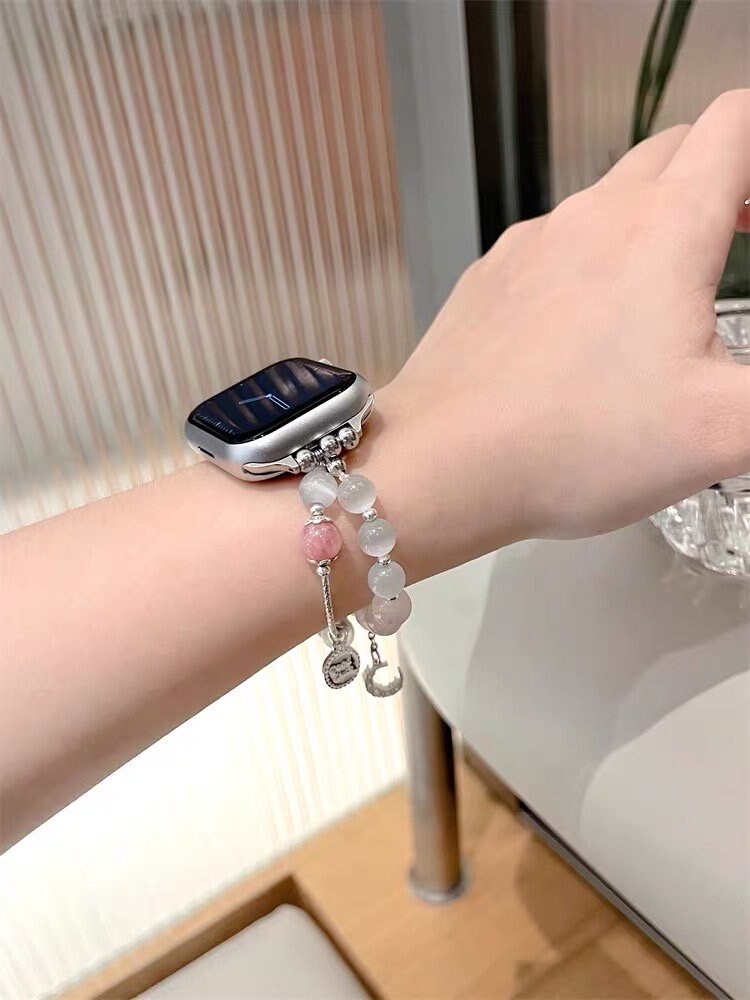 Cute Moon Pearls Beads Charms Bracelet iWatch Band Series 1 2 3 4 5 6 7 8 9 Ultra Gen 38mm 40mm 41mm 42mm 44mm 45mm 49mm Apple Watch Strap