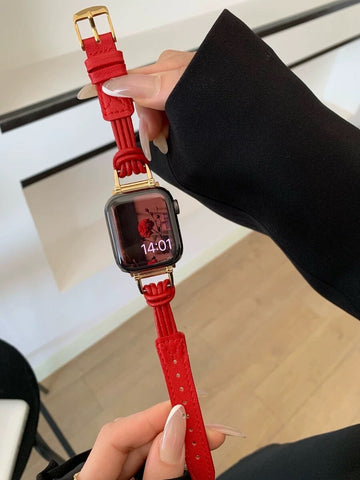 Minimalist Elegant Red Retro PU Leather Design Strap Watch Band Series 12 3 4 5 6 7 8 9 Ultra Generation 38mm 40mm 41mm 42mm 44mm 45mm 49mm