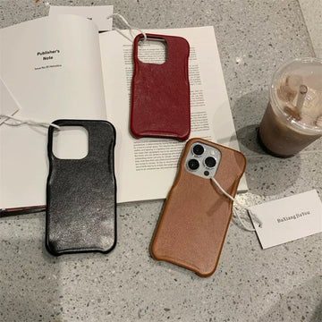 Cute Solid Minimalist Sleek Retro Vegan Leather Design Protective Shockproof Anti-Fall iPhone Case for iPhone 8 11 12 13 14 15 Plus Pro Max