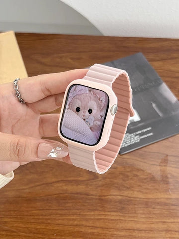 Minimalist Unisex Silicone Magnetic Strap iWatch Band Series 1 2 3 4 5 6 7 8 9 Ultra Gen 38mm 40mm 41mm 42mm 44mm 45mm 49mm+Apple Watch Case