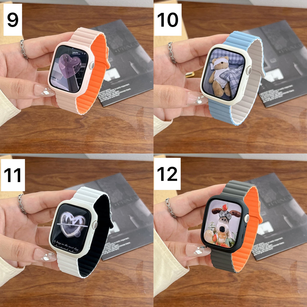 Minimalist Unisex Silicone Magnetic Strap iWatch Band Series 1 2 3 4 5 6 7 8 9 Ultra Gen 38mm 40mm 41mm 42mm 44mm 45mm 49mm+Apple Watch Case