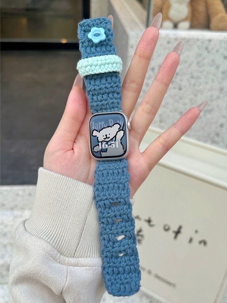 Cute Knitted Yarn Button Strap iWatch Band Series 12 3 4 5 6 7 8 9 Ultra Generation 38mm 40mm 41mm 42mm 44mm 45mm 49mm for Apple Watch