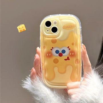 Cute Yellow Cartoon Character Sponge Hole Cheese Design Thick Bulky Shockproof Protective Phone Case for iPhone 11 12 13 14 15 Pro Max