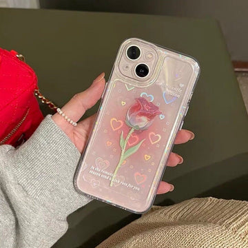 Cute Clear Holographic Hearts Gradient Rose Print Design Protective Shockproof Anti-Fall iPhone Case for iPhone 11 12 13 14 Pro Max