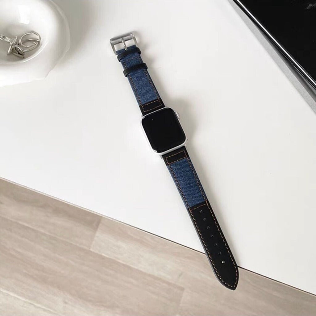 Cute Leather Blue Denim Bracelet iWatch Band Series 1 2 3 4 5 6 7 8 9 Ultra Generation 38mm 40mm 41mm 42mm 44mm 45mm 49mm Apple Watch Strap