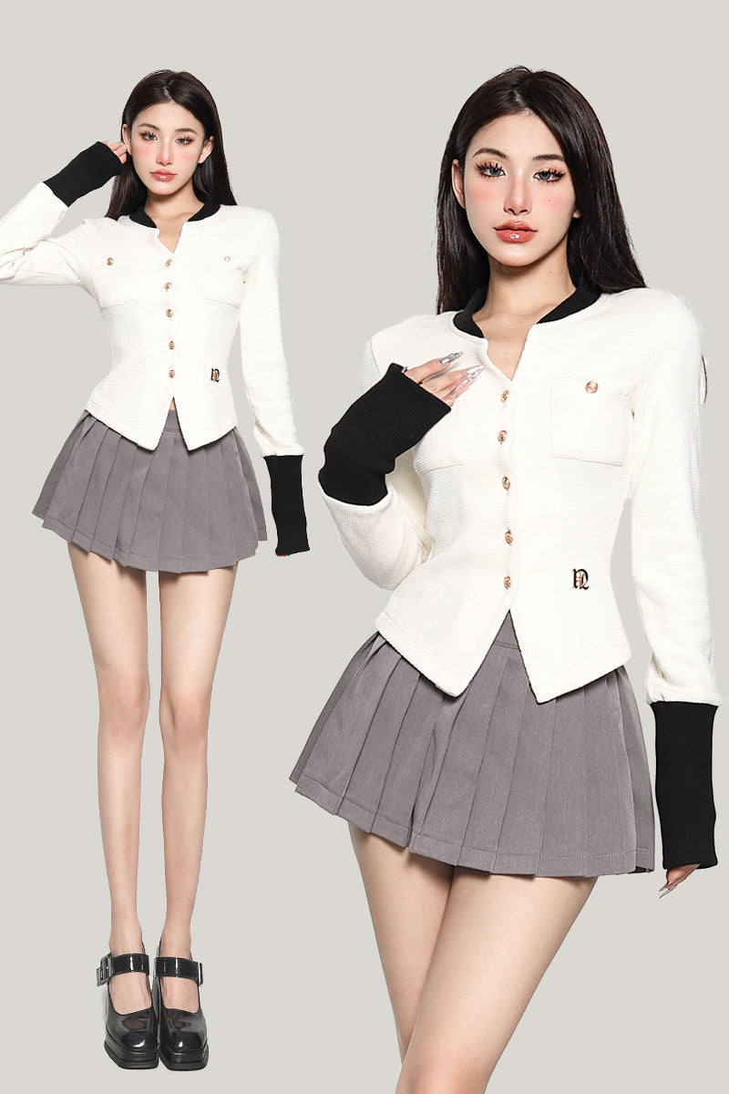Labelle White Long Sleeve Button Up Slim Coat Top